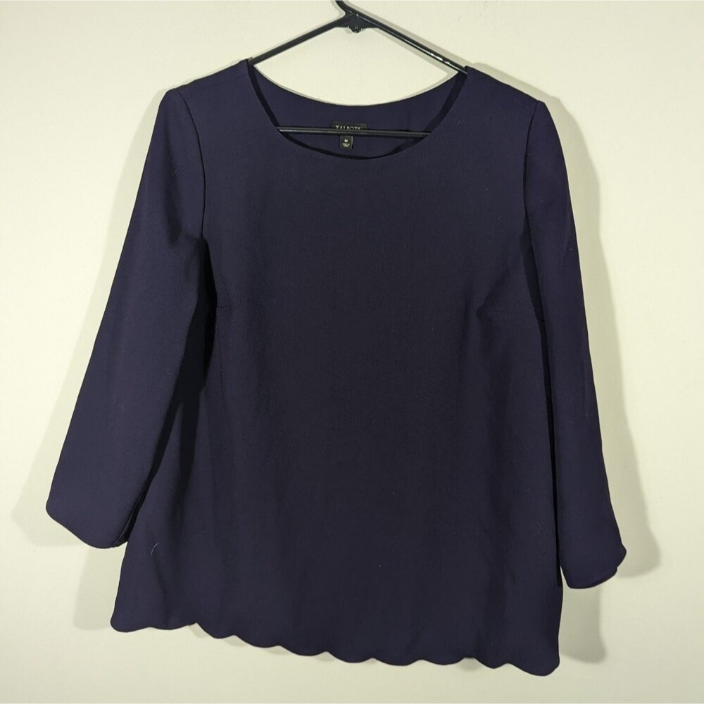 Talbots Top Women Sz M‎ Purple Flowy Round Neck Blouse Office Career